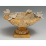 A 19th century Grand Tour Sienna marble model, of the Capitoline Doves or Doves of Pliny, the saucer