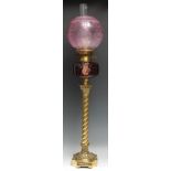 A large Victorian gilt brass and glass oil lamp, by Sherwoods Ltd of Birmingham, Composite