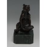 L Carv*r (20th century), a dark patinated bronze, of a bear, canted base, 16.5cm high