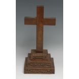 The Cult of King Edmund - a Victorian salvaged oak relic cross, the stepped base carved with an