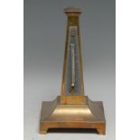 A 19th century cast brass obelisk desk thermometer, silvered register, bracket feet, 18.5cm high,