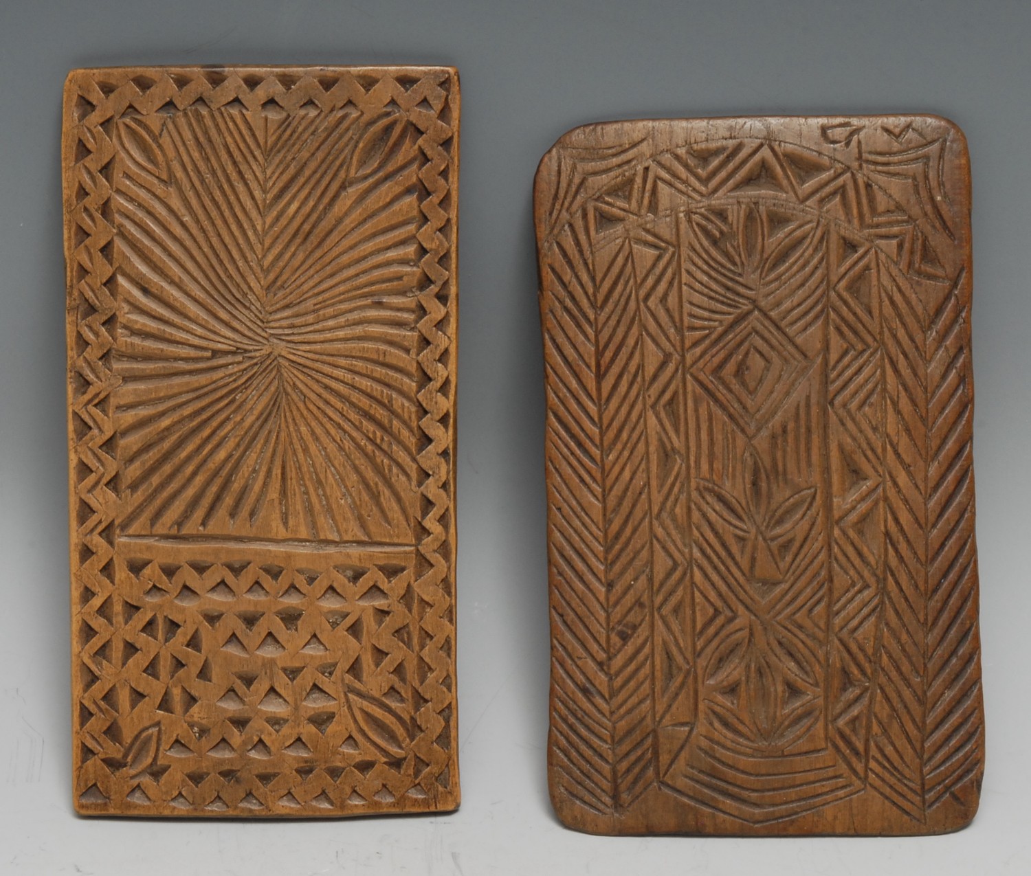 Treen - a 19th century chip-carved love token, probably Scandinavian, decorated with daisy-wheels