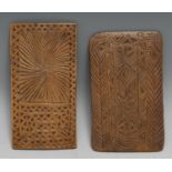 Treen - a 19th century chip-carved love token, probably Scandinavian, decorated with daisy-wheels