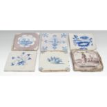An English Delft square tile, probably Wincanton, painted in underglaze blue with a rural landscape,