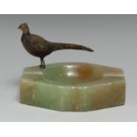 An Austrian cold painted bronze, of a pheasant, mounted on an onyx ashtray, 11cm wide