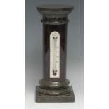 A late 19th century Cornish serpentine Doric column mantel thermometer, the ivorine scale