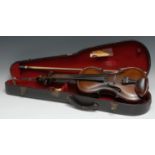 A German violin, the two-piece back 35.5cm long excluding button, paper label printed Model Jacob