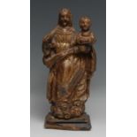 A South European Baroque giltwood carving, of Madonna and Child, rectangular plinth, 31cm high, c.