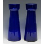 A pair of Bristol blue amaryllis bulb vases, 28.5cm high, c.1900