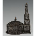 A late 19th century filigree model, of a church, 15cm high, 12.5cm long, c. 1900