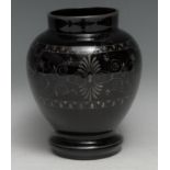 A 19th century Grecian Revival amethyst glass ovoid vase, decorated with a frieze of figures after