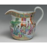 A 19th century Chinese famille rose jug, typically painted with traditional robed figures in a