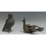 A Chinese dark patinated bronze hanging censer, cast as a phoenix in flight, 24cm long, 19th