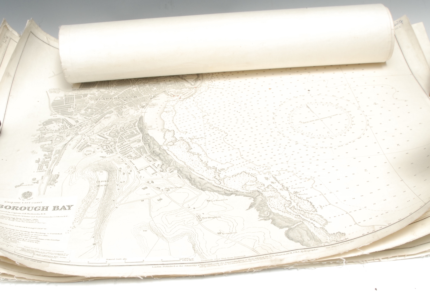 Maritime Cartography - England, a collection of seven Hydrographic Office coastal charts, mixed