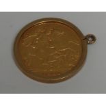 Coin, GB, Edward VII, 1910, gold half-sovereign, later mounted in 9ct gold as a pendant, 4.9g, [1]