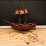 A scratch built model galleon, for restoration, 130cm high (on stand), 150cm long, 33cm wide