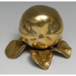 A Victorian brass novelty inkwell, as an apple on a branch, 13cm wide, Rd. No. 131475, c.1890