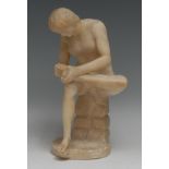 Grand Tour School (19th century), an alabaster library sculpture, Spinario, or Boy with Thorn,