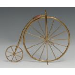 Cycling - a brass and copper desk model, of a penny farthing or ordinary bicycle, 22cm high