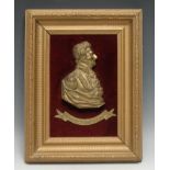 A 19th century gilt metal plaque, depicting Arthur Wellesley, 1st Duke of Wellington, the