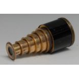 An early 19th century French japanned and lacquered brass six-drawer monocular pocket telescope,