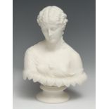 A 19th century parian ware bust, of Clytie, probably Copeland, after C. Delpech, waisted socle, 30cm