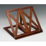 A mahogany folding travelling book rest or table top music stand, 30cm wide
