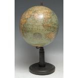 A German 8" terrestrial globe, the Columbus Volksglobus, turned stand, 35cm high