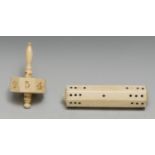 Games and Pastimes - a 19th century bone teetotum, the sides numbered one to eight, 7cm long; a 19th