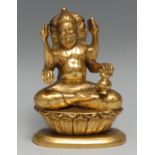 Indian School, a gilt-patinated bronze, of Brahma, 11.5cm high