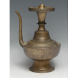 An Indian bronze ewer or spouted flask, screw-fitting stopper, 25cm high, 19th century