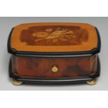 A Swiss walnut and marquetry music box, by Reuge Music, Sainte-Croix, 4cm cylinder playing No.1886