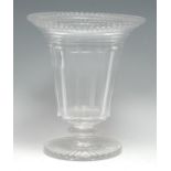 A Victorian cut glass trumpet-shaped pedestal vase, 21cm high, c. 1860