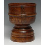 Treen - an elm standing cup, turned in the manner of a wassail bowl, 20.5cm high