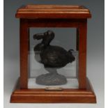 A naturalist's study decoration, of an extinct Mauritian dodo, bronzed, mahogany case, 20.5cm