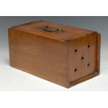 Treen - a 19th century mahogany racing pigeon box, each sliding cover with pierced vents,