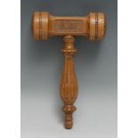 Friendly Society History - City of London - an oak gavel, carved inscription United Wards Club,