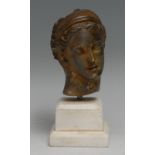 After the Antique, a museum-type composition desk sculpture, of the head of Diana, pedestal base,