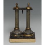 An architectural double-sided desk top pocket watch stand, as a pair of columns, rectangular