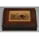 A 19th century Continental rosewood and marquetry rectangular desk weight, inlaid with the Fox and