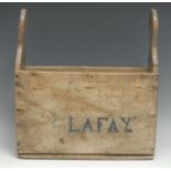 Folk Art - an early 20th century softwood crate, inscribed Lafay, 34.5cm wide