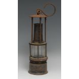 Coal Mining - a 19th century Davy type miner's lamp, by Friemann & Wolf, Zwickau, gauze chimney