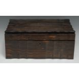 A 19th century Anglo-Indian/Ceylonese commode shaped work box, hinged cover enclosing a marquetry