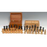 A boxwood and ebony Staunton pattern chess set, the Kings 6.5cm; another (2)