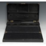 An early 19th century Ceylonese ebony writing box, hinged canted cover enclosing a fold-out