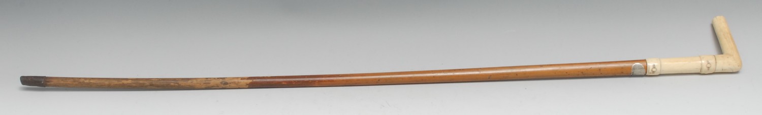 A 19th century gentleman's novelty walking stick, the L-shaped ivory handle carved with faux - Image 2 of 2