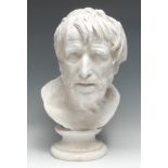 A plaster library bust, The Pseudo-Seneca, after the antique original discovered at the Villa of the