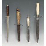 A midshipman's dirk, 12.5cm blade marked Fletcher, Gloucester, wrythen mother of pearl hilt, 22cm