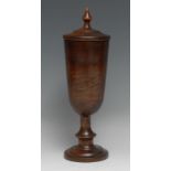 Treen - a turned elm goblet and cover, 31cm high