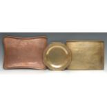 A 19th century copper incurved rectangular tray, engraved in the chinoiserie taste with Chinese